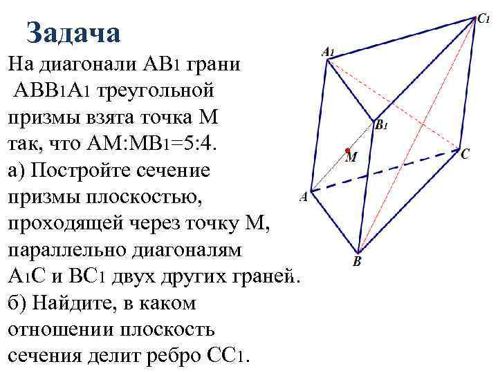 Задача На диагонали AB 1 грани ABB 1 А 1 треугольной призмы взята точка