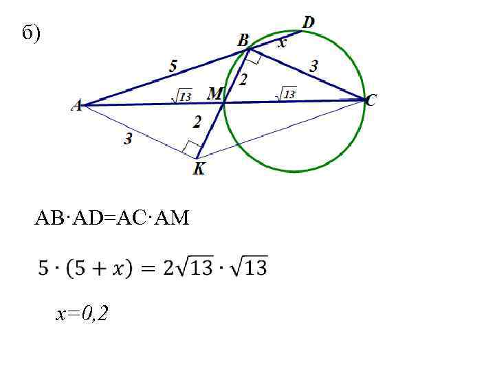 б) AB·AD=AC·AM x=0, 2 