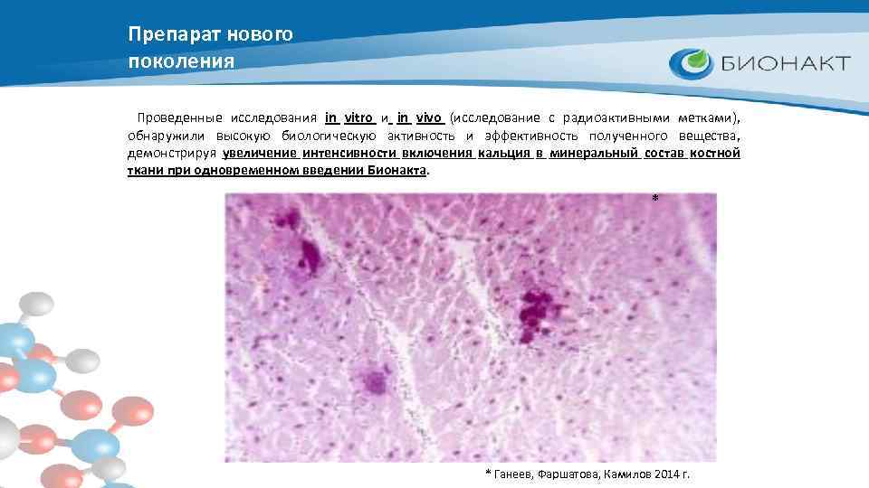 Препарат нового поколения Проведенные исследования in vitro и in vivo (исследование с радиоактивными метками),