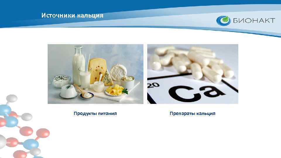 Источники кальция Продукты питания Препараты кальция 