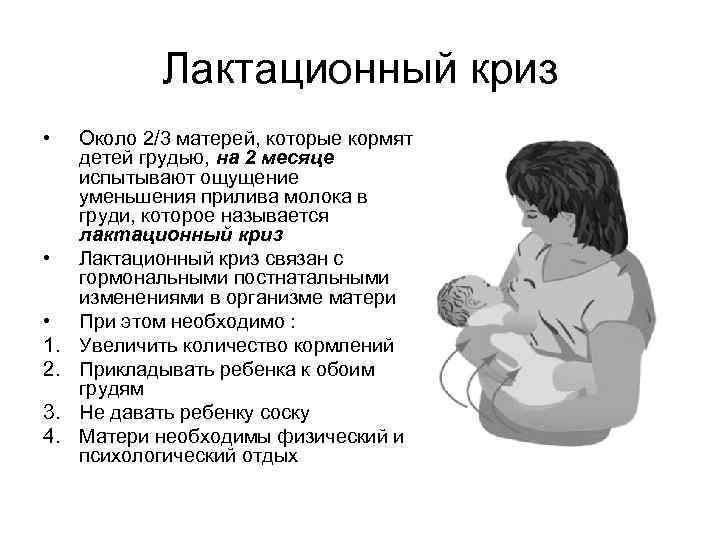Лактационный криз • • • 1. 2. 3. 4. Около 2/3 матерей, которые кормят
