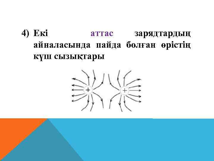 4) Екі аттас зарядтардың айналасында пайда болған өрістің күш сызықтары 