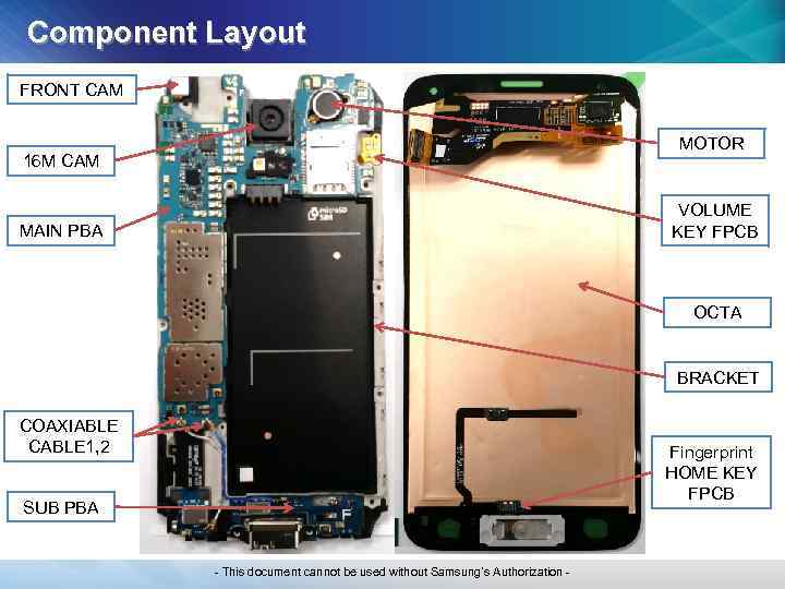 Component Layout FRONT CAM MOTOR 16 M CAM VOLUME KEY FPCB MAIN PBA OCTA