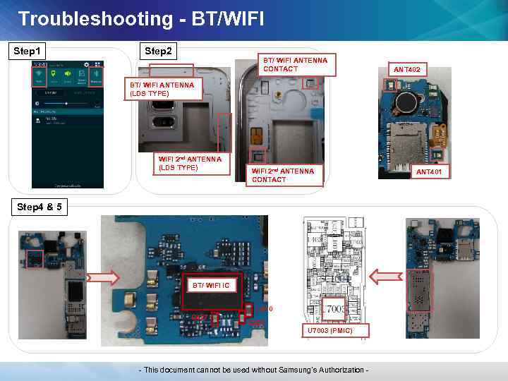 Troubleshooting - BT/WIFI Step 1 Step 2 BT/ WIFI ANTENNA CONTACT ANT 402 BT/