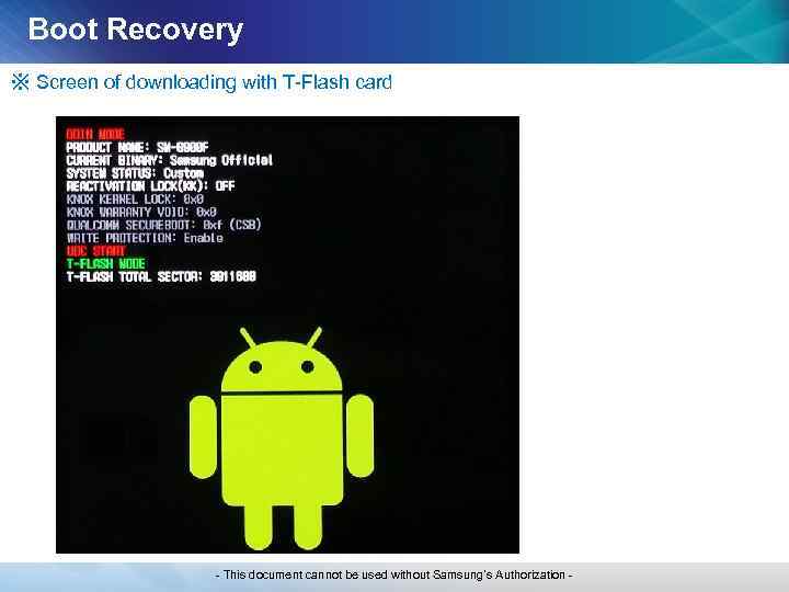 Boot Recovery ※ Screen of downloading with T-Flash card - This document cannot be