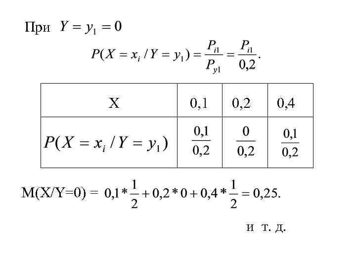 При X 0, 1 0, 2 0, 4 M(X/Y=0) = и т. д. 