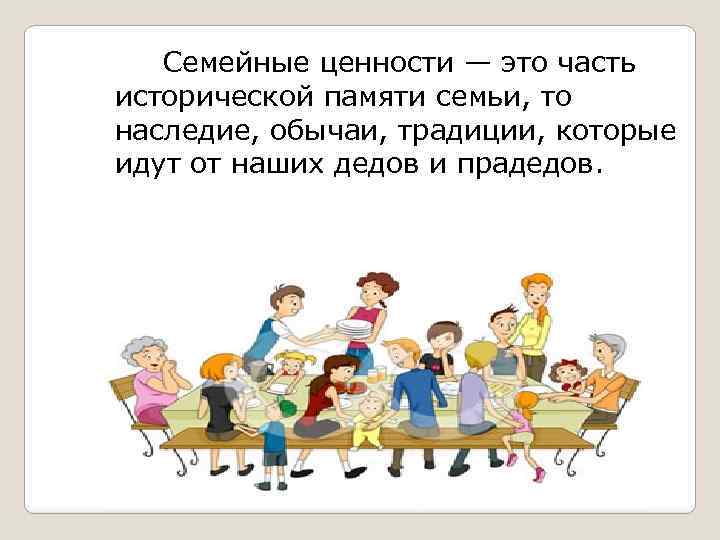 Семейные ценности — это часть исторической памяти семьи, то наследие, обычаи, традиции, которые идут