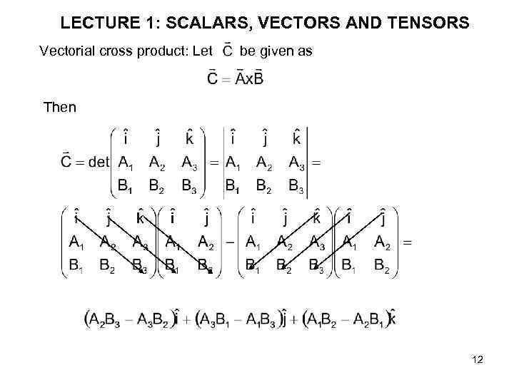 LECTURE 1: SCALARS, VECTORS AND TENSORS Vectorial cross product: Let be given as Then