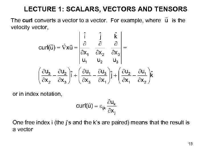 LECTURE 1: SCALARS, VECTORS AND TENSORS The curl converts a vector to a vector.