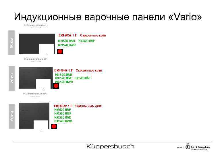 Индукционные варочные панели «Vario» 90 см EKI 9652. 1 F Скошенные края 60 см