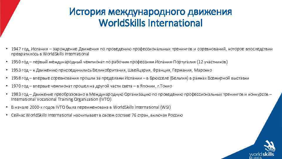 История международного движения World. Skills International • 1947 год, Испания – зарождение Движения по