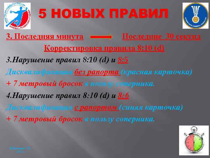 5 НОВЫХ ПРАВИЛ 3. Последняя минута Последние 30 секунд Корректировка правила 8: 10 (d)