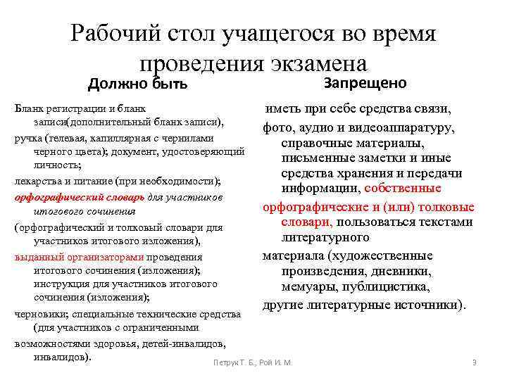 Рабочий стол учащегося во время проведения экзамена Должно быть Запрещено Бланк регистрации и бланк