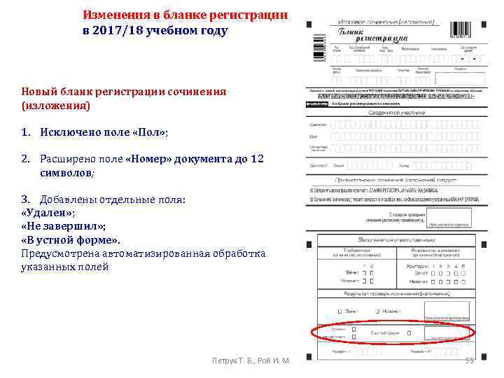 Изменения в бланке регистрации в 2017/18 учебном году Новый бланк регистрации сочинения (изложения) 1.