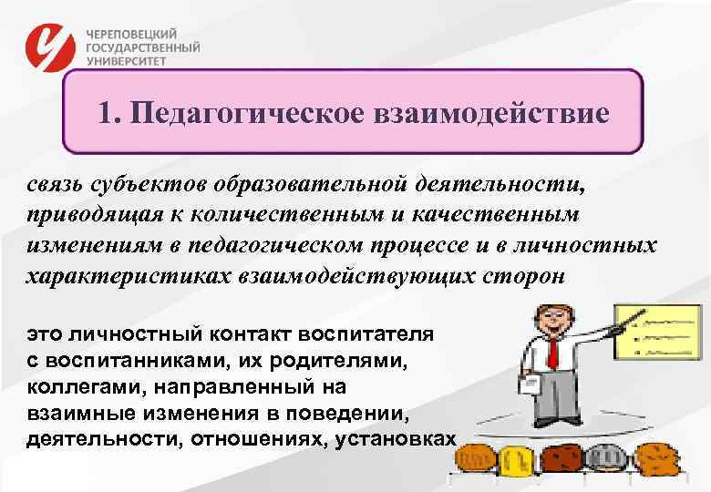 1. Педагогическое взаимодействие связь субъектов образовательной деятельности, приводящая к количественным и качественным изменениям в