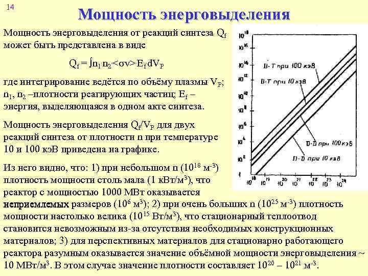 14 Мощность энерговыделения от реакций синтеза Qf может быть представлена в виде Qf =