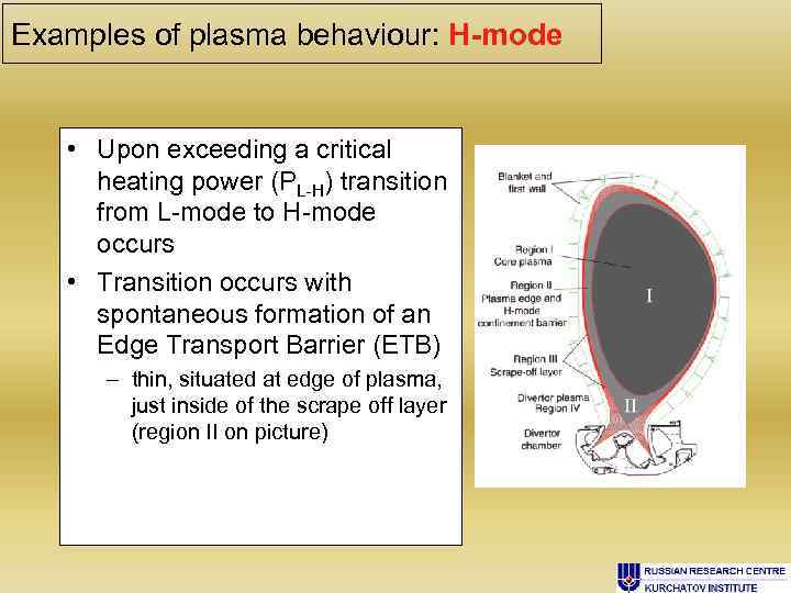 Examples of plasma behaviour: H-mode • Upon exceeding a critical heating power (PL-H) transition