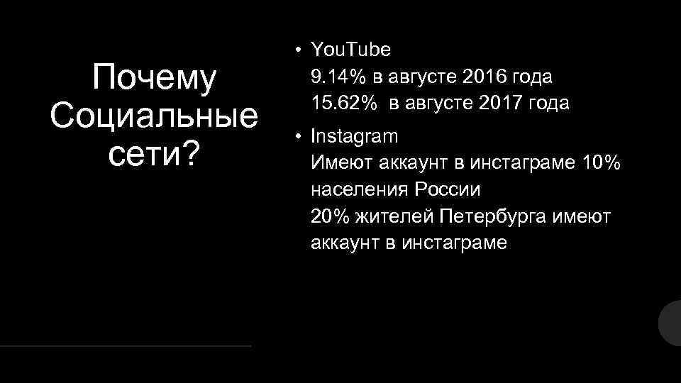 Почему Социальные сети? • You. Tube 9. 14% в августе 2016 года 15. 62%