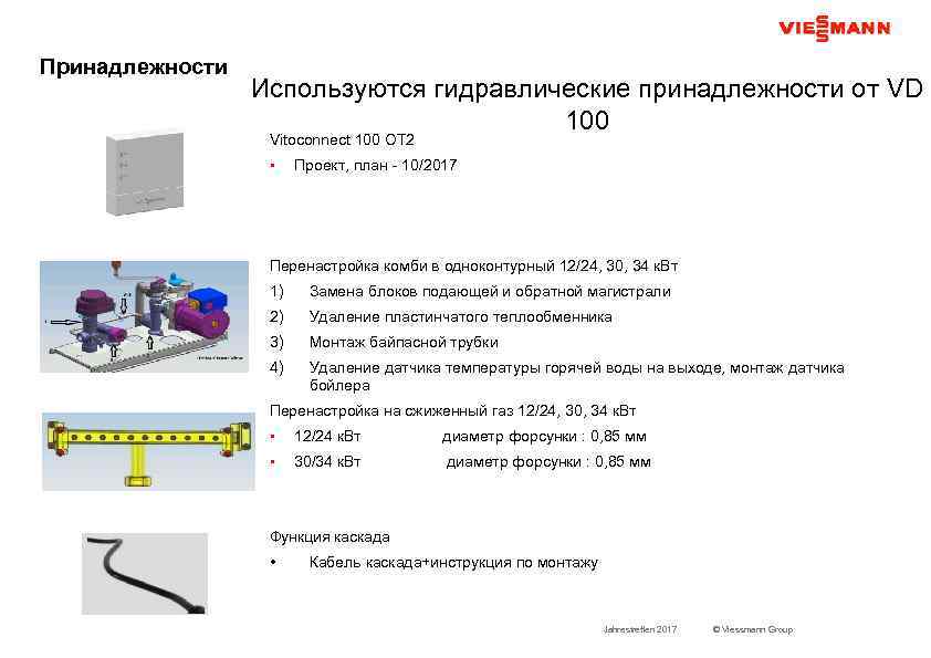 Принадлежности Используются гидравлические принадлежности от VD 100 Vitoconnect 100 OT 2 • Проект, план