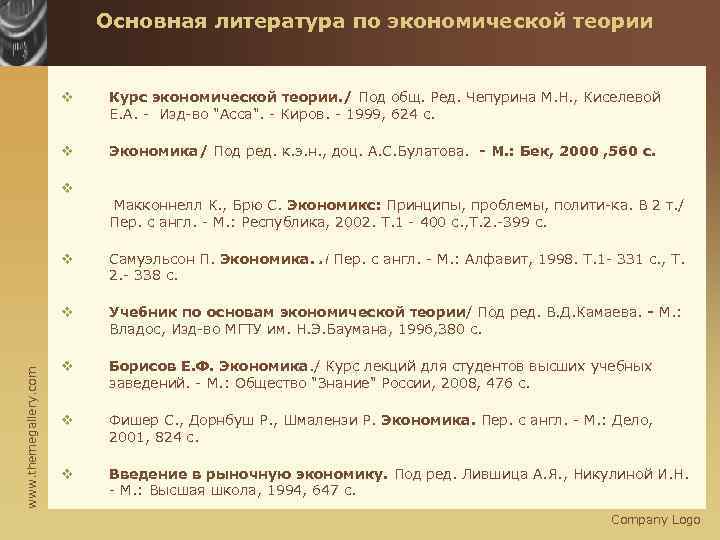 Основная литература по экономической теории v Курс экономической теории. / Под общ. Ред. Чепурина