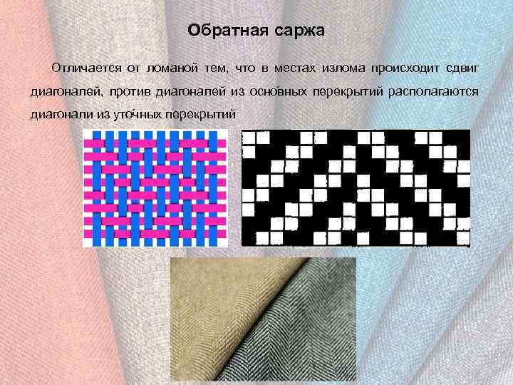 Обратная саржа Отличается от ломаной тем, что в местах излома происходит сдвиг диагоналей, против