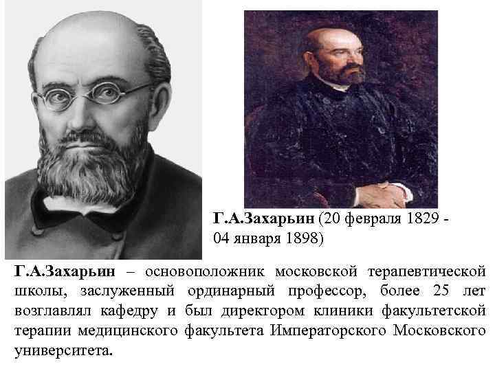 Г. А. Захарьин (20 февраля 1829 04 января 1898) Г. А. Захарьин – основоположник