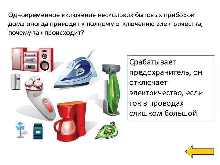 Одновременное включение нескольких бытовых приборов дома иногда приводит к полному отключению электричества, почему так