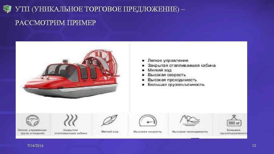УТП (УНИКАЛЬНОЕ ТОРГОВОЕ ПРЕДЛОЖЕНИЕ) – РАССМОТРИМ ПРИМЕР 7/14/2016 32 