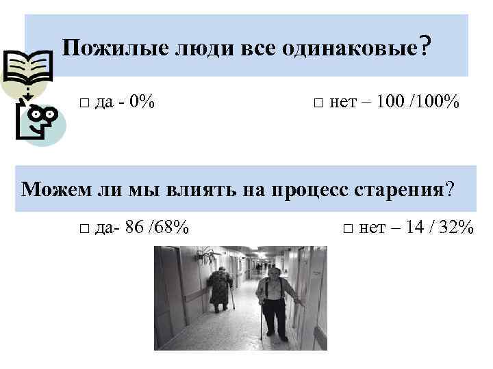Пожилые люди все одинаковые? □ да - 0% □ нет – 100 /100% Можем