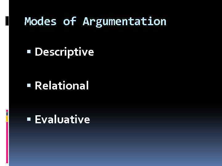 Modes of Argumentation Descriptive Relational Evaluative 