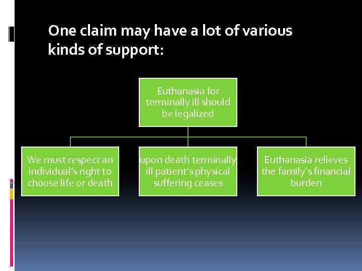 One claim may have a lot of various kinds of support: Euthanasia for terminally