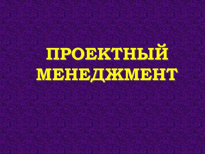 ПРОЕКТНЫЙ МЕНЕДЖМЕНТ 