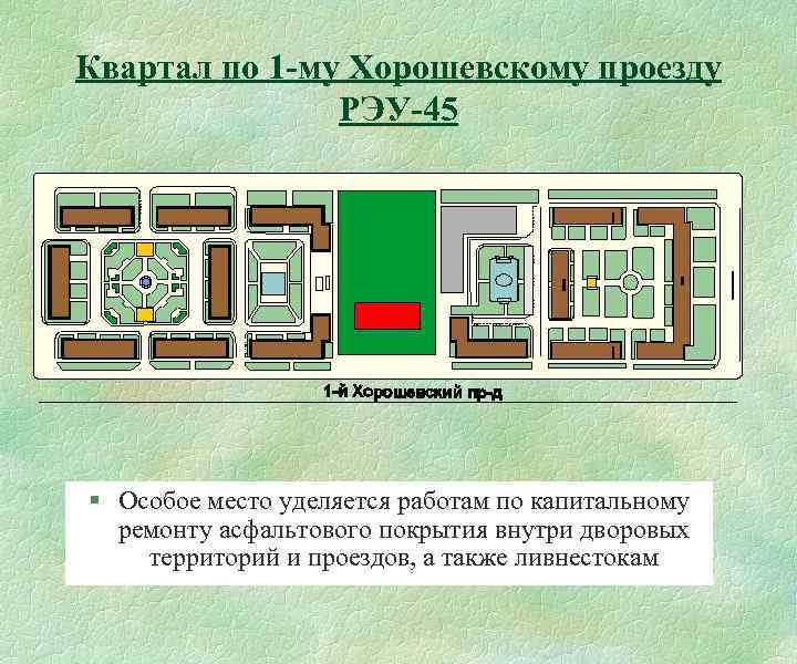 Квартал по 1 -му Хорошевскому проезду РЭУ-45 § Особое место уделяется работам по капитальному