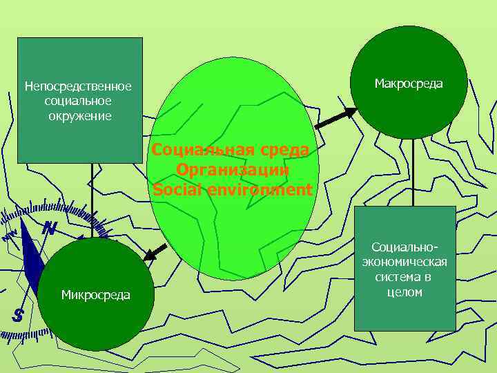 Макросреда Непосредственное социальное окружение Социальная среда Организации Social environment Микросреда Социальноэкономическая система в целом