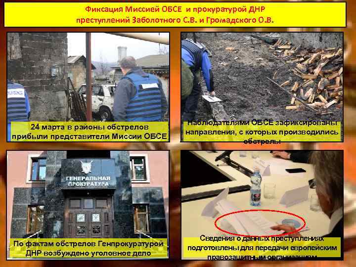 Фиксация Миссией ОБСЕ и прокуратурой ДНР преступлений Заболотного С. В. и Громадского О. В.