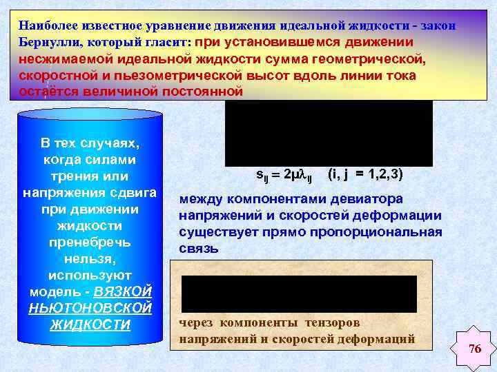 Наиболее известное уравнение движения идеальной жидкости - закон Бернулли, который гласит: при установившемся движении