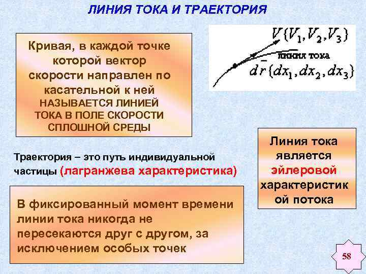 Линия тока характеристика. Линии тока. Вектор скорости в каждой точке направлен по касательной. Траектории частиц и линии тока. Вектор скорости Кривой.