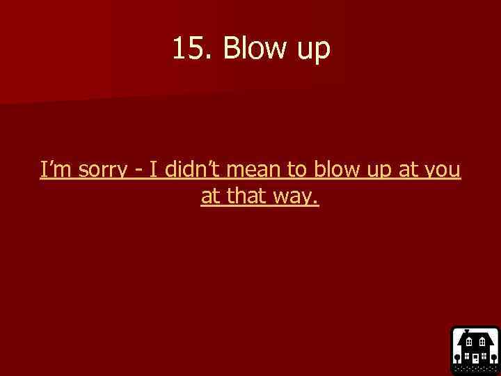 15. Blow up I’m sorry - I didn’t mean to blow up at you