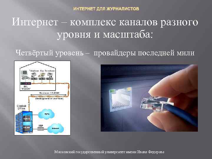 ИНТЕРНЕТ ДЛЯ ЖУРНАЛИСТОВ Интернет – комплекс каналов разного уровня и масштаба: Четвёртый уровень –