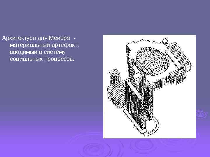 Архитектура для Мейера материальный артефакт, вводимый в систему социальных процессов. 