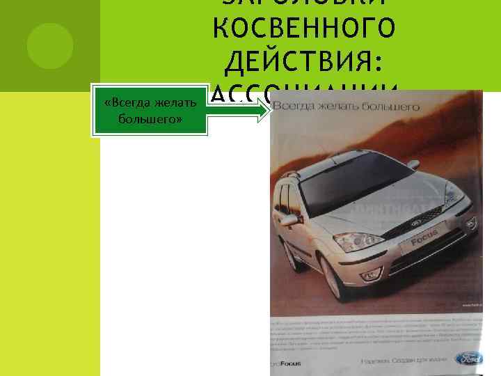  «Всегда желать большего» ЗАГОЛОВКИ КОСВЕННОГО ДЕЙСТВИЯ: АССОЦИАЦИИ 