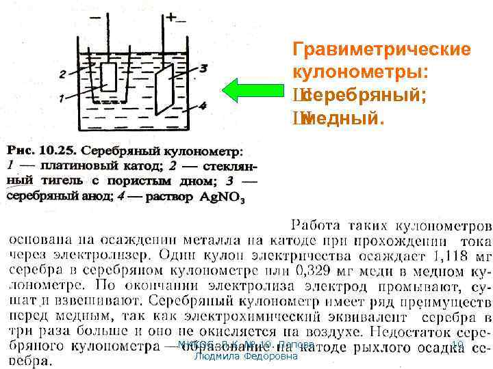 Гравиметрические кулонометры: Ш серебряный; Ш медный. МККОС. Л. К. № 10. Попова Людмила Федоровна