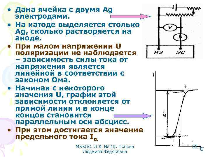  • Дана ячейка с двумя Ag электродами. • На катоде выделяется столько Ag,