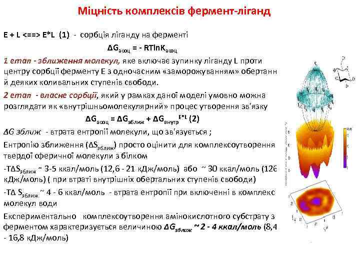 Міцність комплексів фермент-ліганд Е + L <==> E*L (1) - сорбція ліганду на ферменті