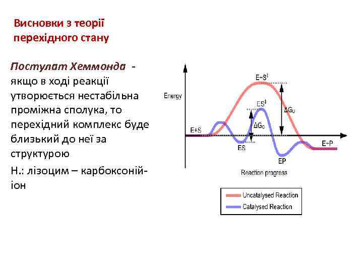 Висновки з теорії перехідного стану Постулат Хеммонда - якщо в ході реакції утворюється нестабільна