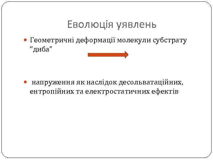 Еволюція уявлень Геометричні деформації молекули субстрату “диба” напруження як наслідок десольватаційних, ентропійних та електростатичних