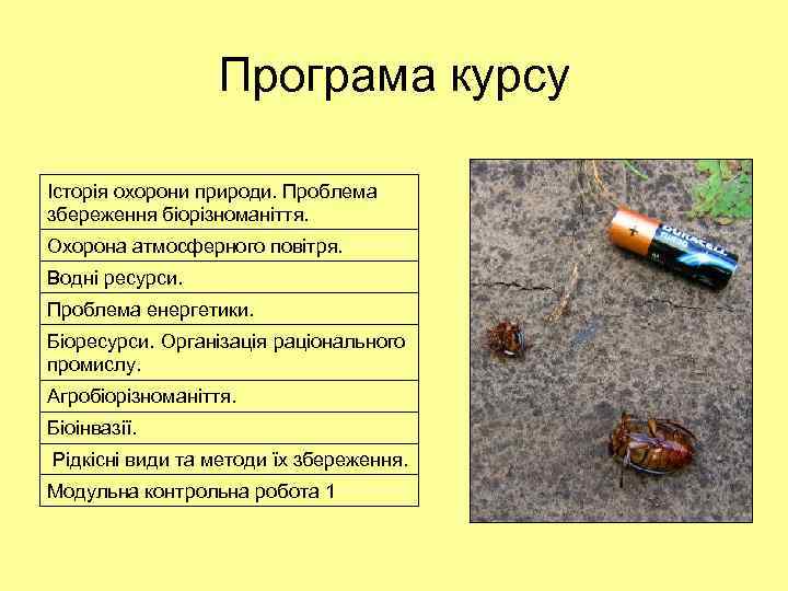 Програма курсу Історія охорони природи. Проблема збереження біорізноманіття. Охорона атмосферного повітря. Водні ресурси. Проблема