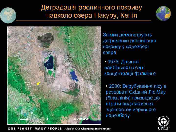 Деградація рослинного покриву навколо озера Накуру, Кенія Знімки демонструють деградацію рослинного покриву у водозборі