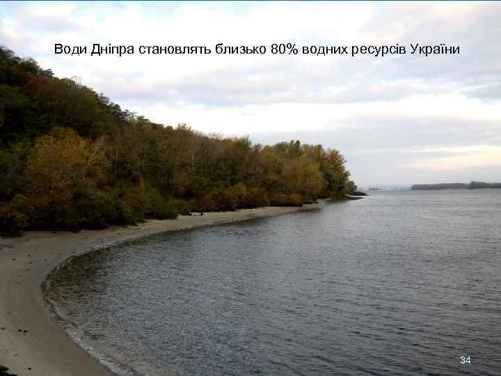 Води Дніпра становлять близько 80% водних ресурсів України. 34 