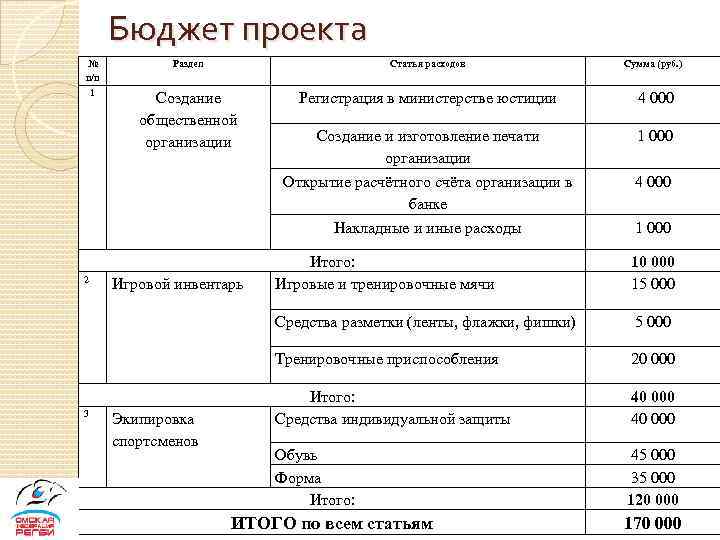 Бюджет проекта статьи